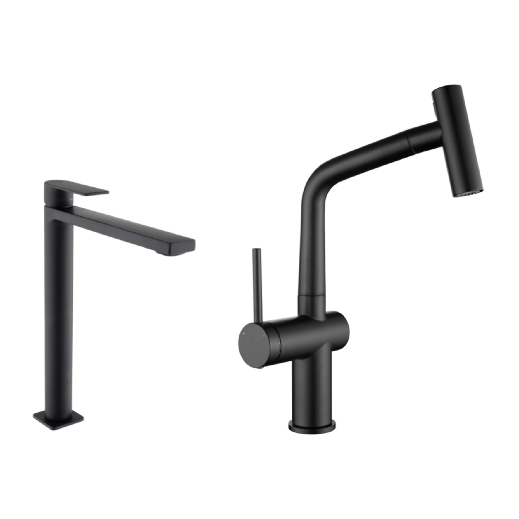 B-Way set mitigeur lavabo XL + mitigeur cuisine Ceramia Timeless acier inoxydable, douchette extractible, noir mat (SATBW185BM)