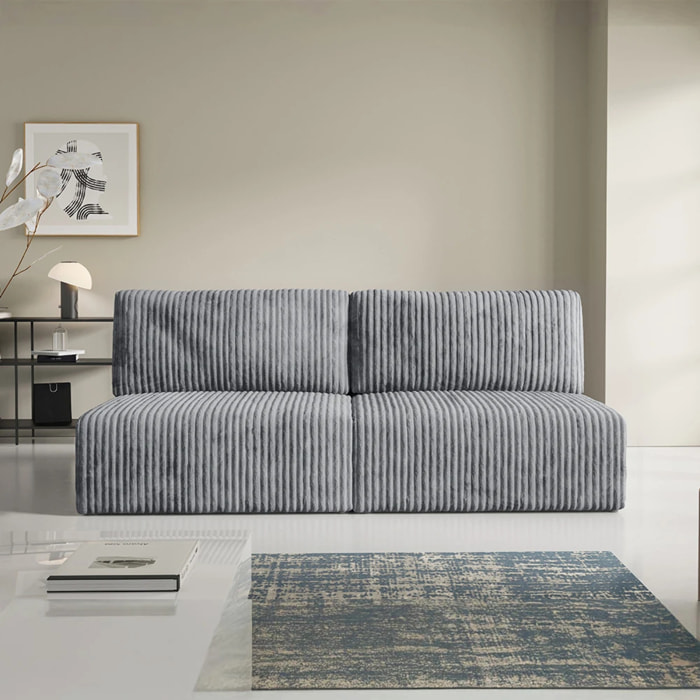 ELIOR - Canapé 3 places convertible en velours gris
