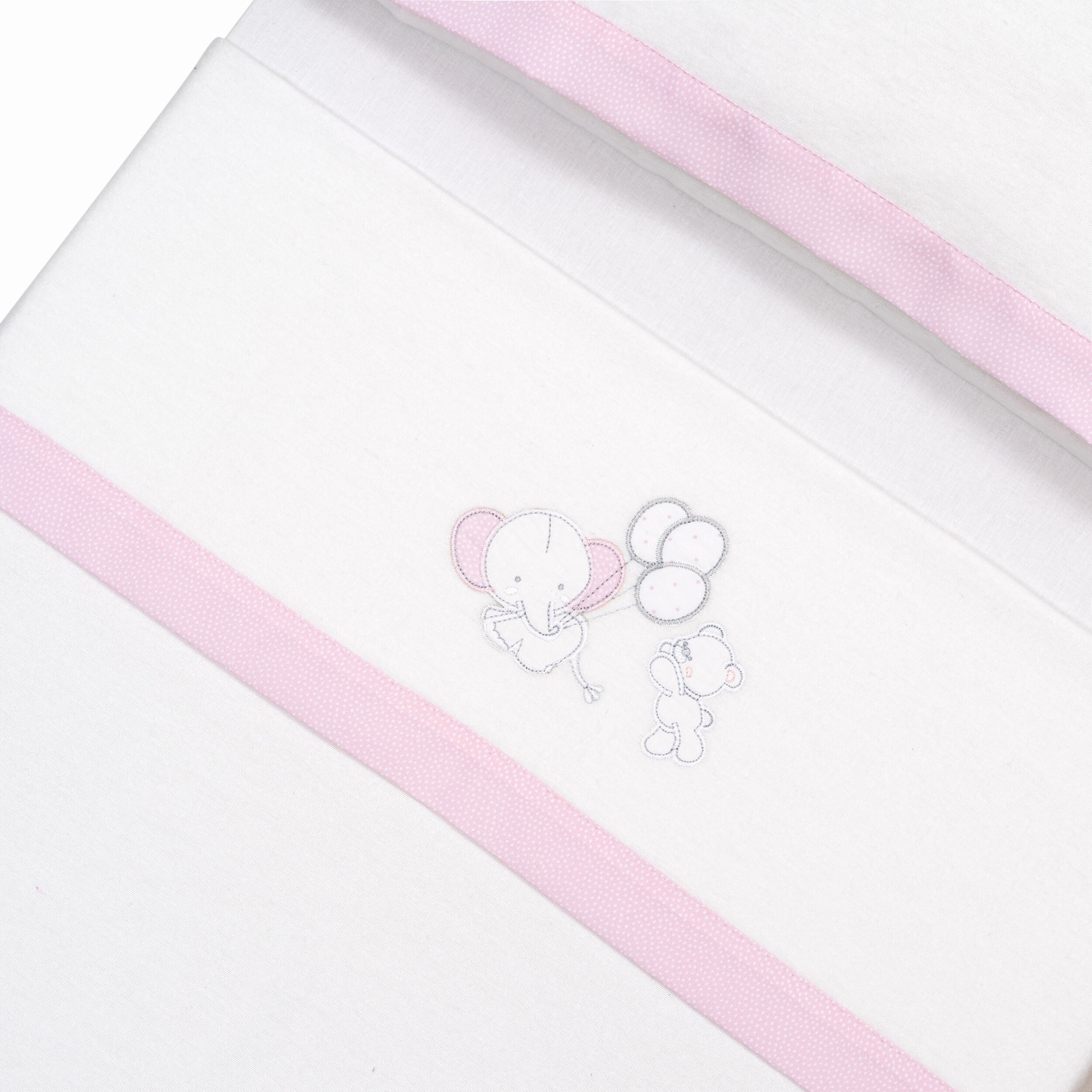 Triptico Cuna Franela Oso Elefante Globos Bco/Rosa