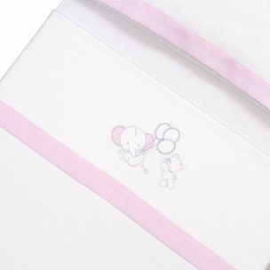 Triptico Cuna Franela Oso Elefante Globos Bco/Rosa