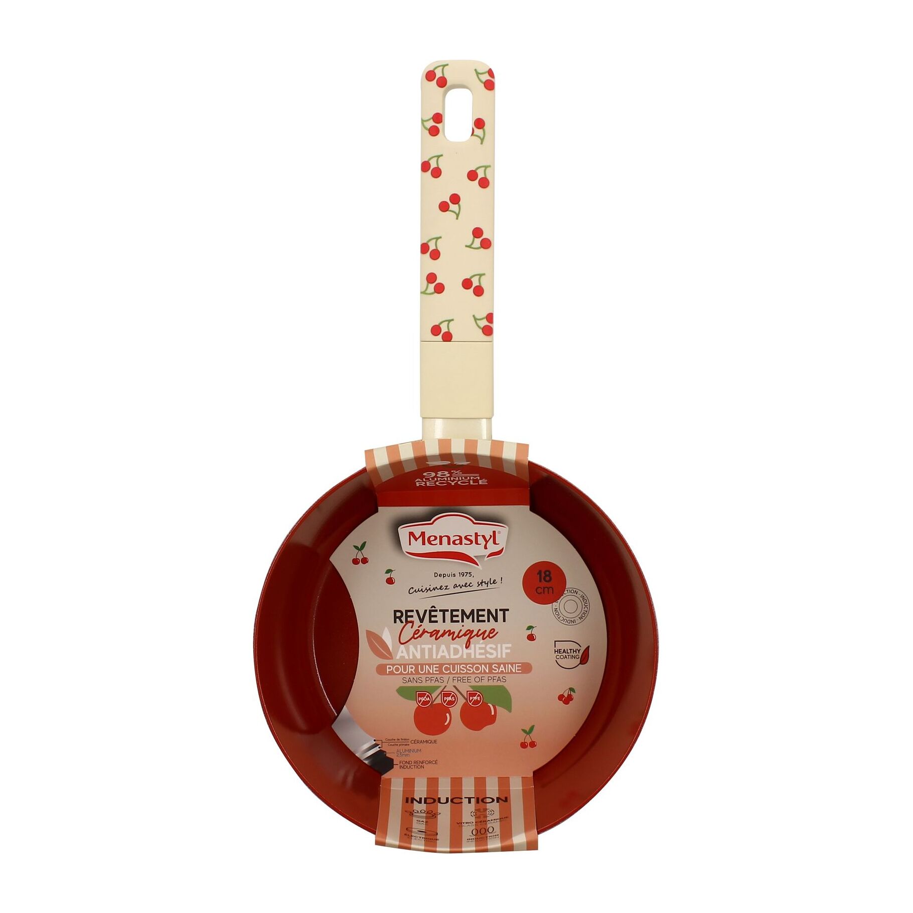 Casserole 18cm en aluminium cerise - tous feux CERISE