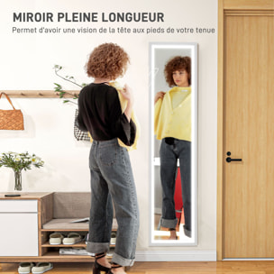 Grand miroir LED pleine longueur 40 x 160 cm autoportant ou à fixer - 3 couleurs luminosité réglable - effet bois blanc