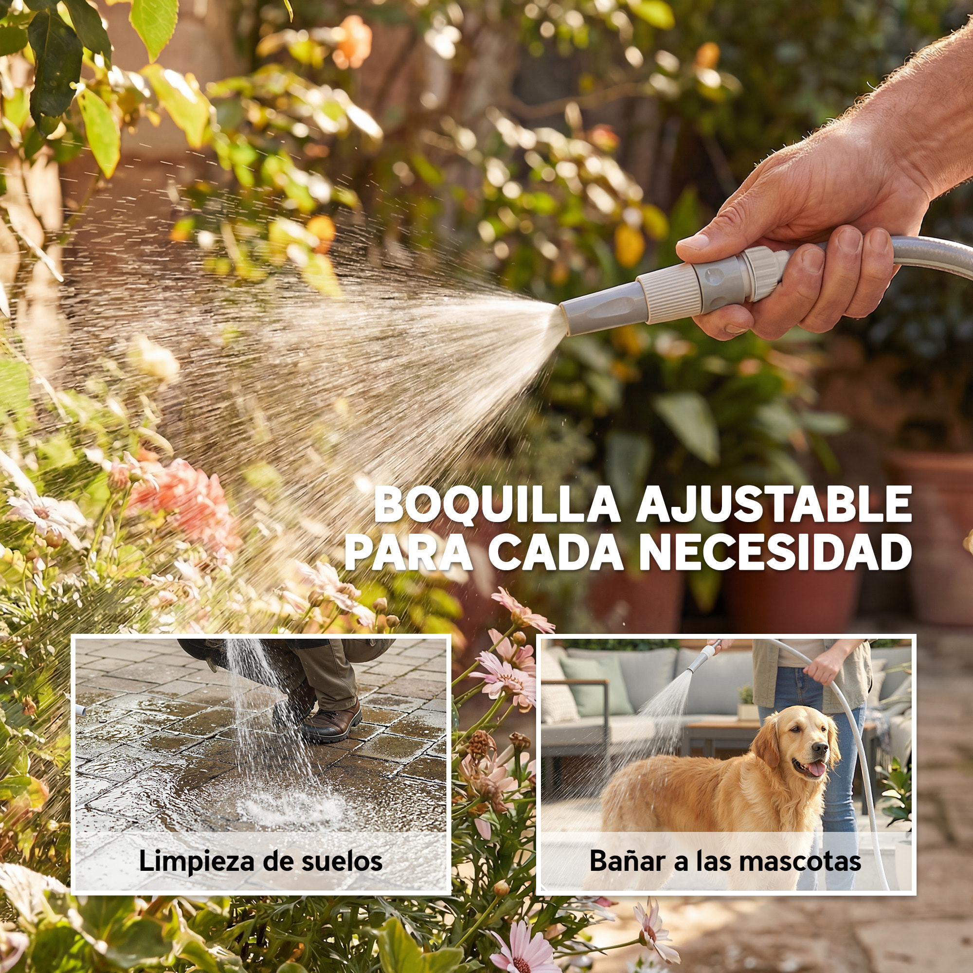 Enrollador de Manguera para Jardín 10+1 m con Boquilla de 2 Modos, Carrete de Manguera de Jardín de Pared con Bloqueo Automático y Retracción Controlada, Soporte Orientable 180°, Gris