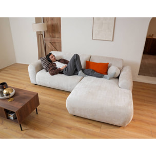 Louise - Canapé d'angle droit 4 places en velours texturé - Beige