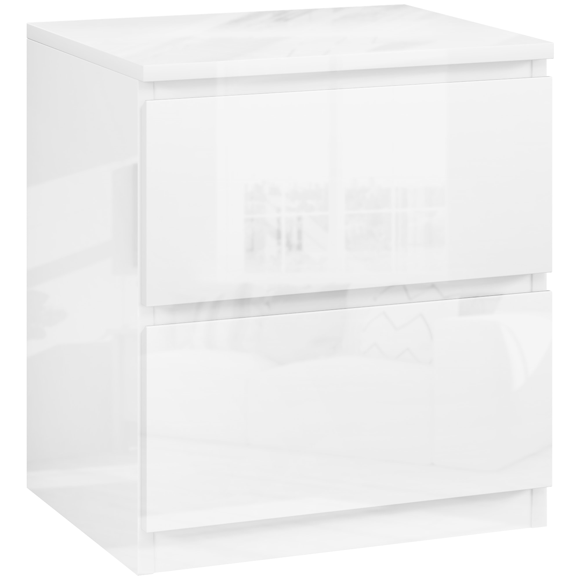 Mesita de Noche Moderna Mesilla de Noche con 2 Cajones Mesa de Noche para Dormitorio Salón 40x34x45 cm Blanco Brillo