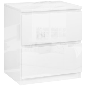 Mesita de Noche Moderna Mesilla de Noche con 2 Cajones Mesa de Noche para Dormitorio Salón 40x34x45 cm Blanco Brillo