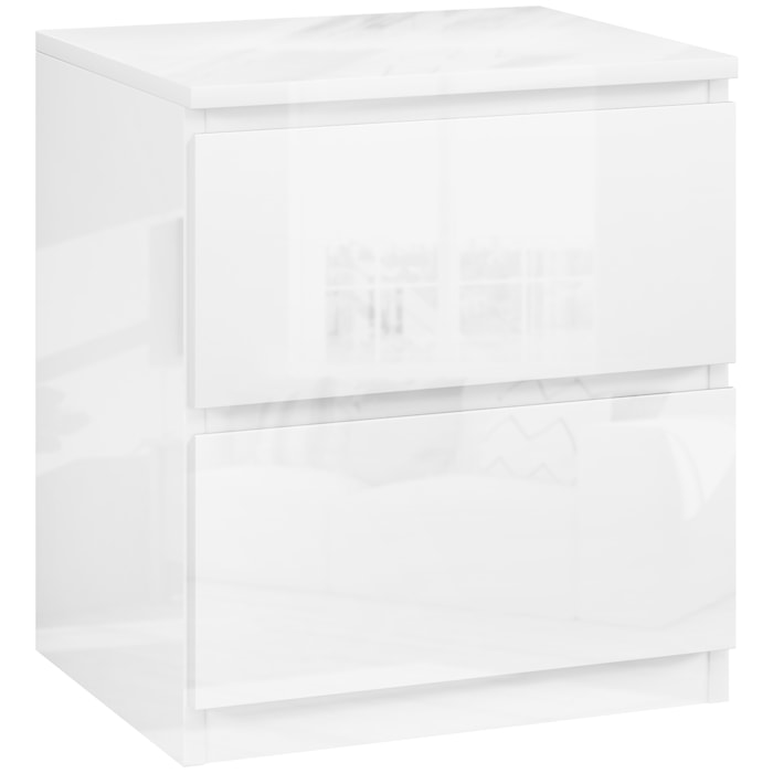 Mesita de Noche Moderna Mesilla de Noche con 2 Cajones Mesa de Noche para Dormitorio Salón 40x34x45 cm Blanco Brillo
