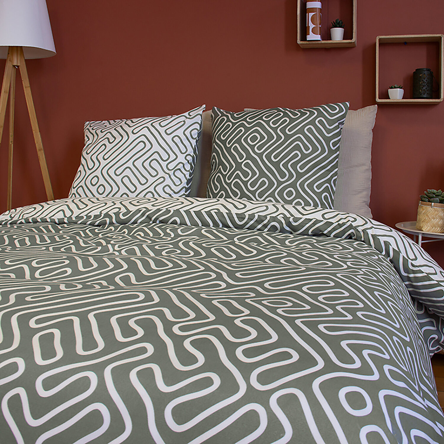 Parure de lit en microfibre motif parchemin - blanc et vert