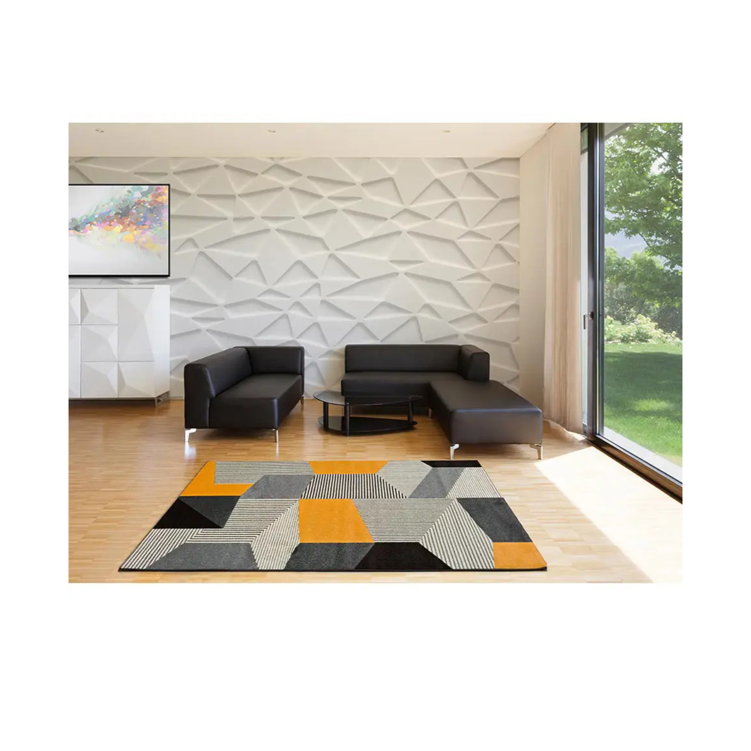 LEO Alfombra geométrica de pelo corto gris, varias medidas disponibles.