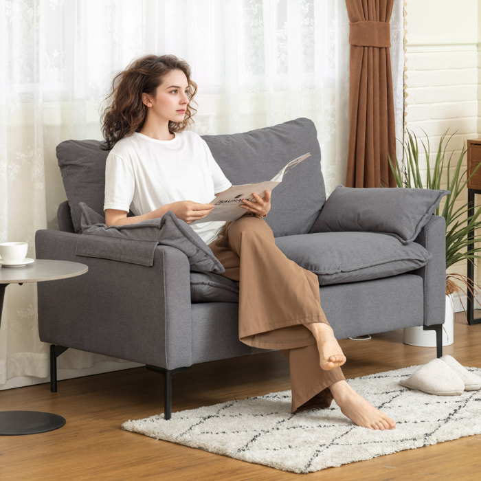 Sofá de 2 Plazas, Tapizado en Terciopelo, Sofá Moderno con Patas de Metal, Reposabrazos Acolchado, para Salón, Dormitorio, Oficina, Sala de Estar, 130x77x84 cm, Gris