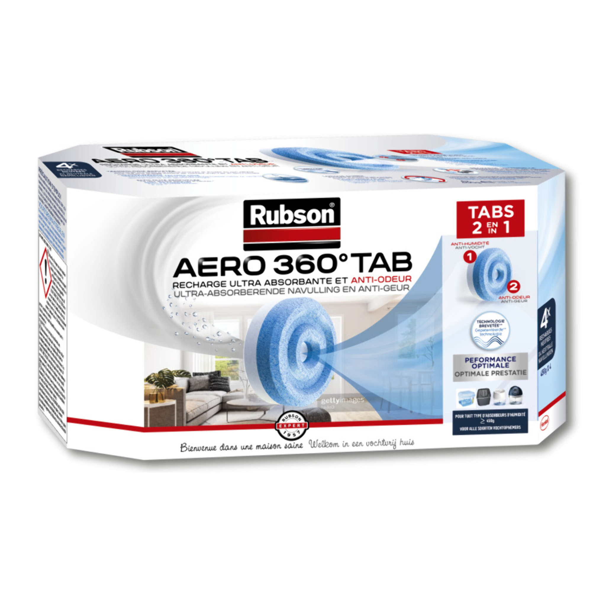 Absorbeur d'humidité pour pièces de 40 m² (+ 2 recharges neutres) et 4 recharges en tabs neutres pour absorbeur d'humidité.