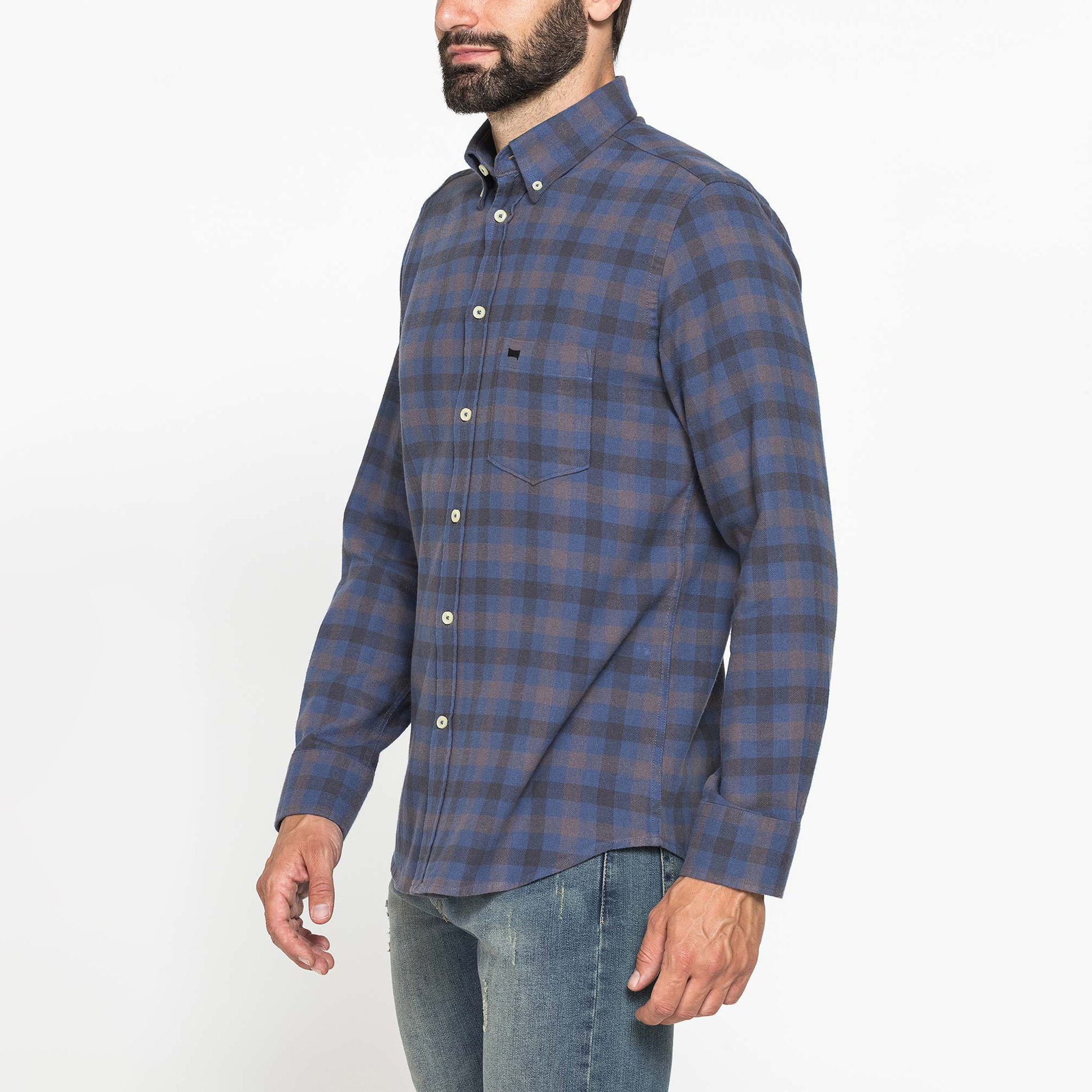 CAMICIA FANTASIA TINTO FILO IN FLANELLA LEGGERA