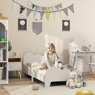 Cama para Niños de +3 Años 140x70 cm Estructura de Cama Infantil Tema de Nubes con Barandilla para Dormitorio Blanco