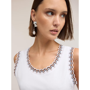 Motivi - Top in jersey con bordo in maglia - Bianco