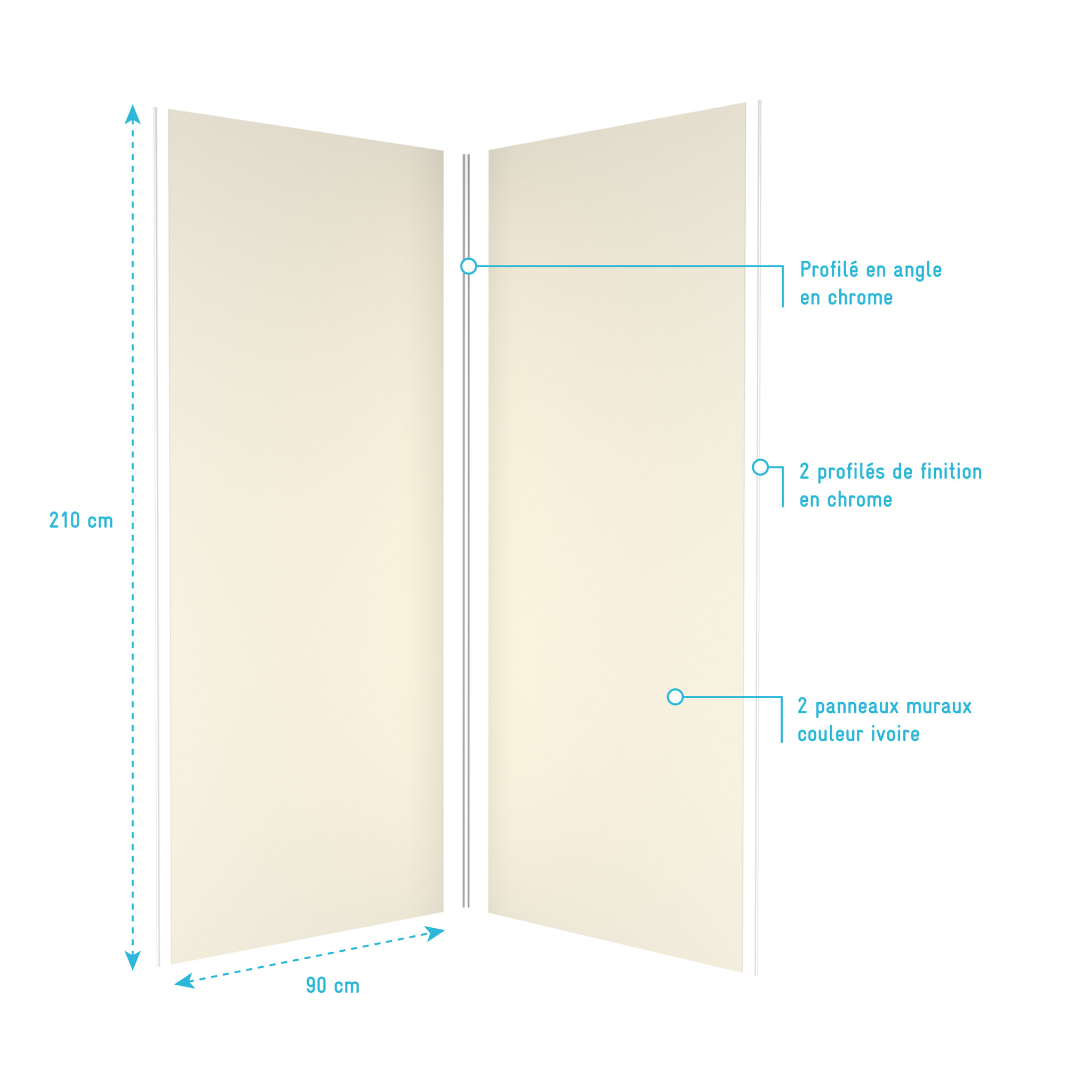 Pack 2 Panneaux muraux Ivoire 90x210cm avec Profilés Chrome - WALL'IT