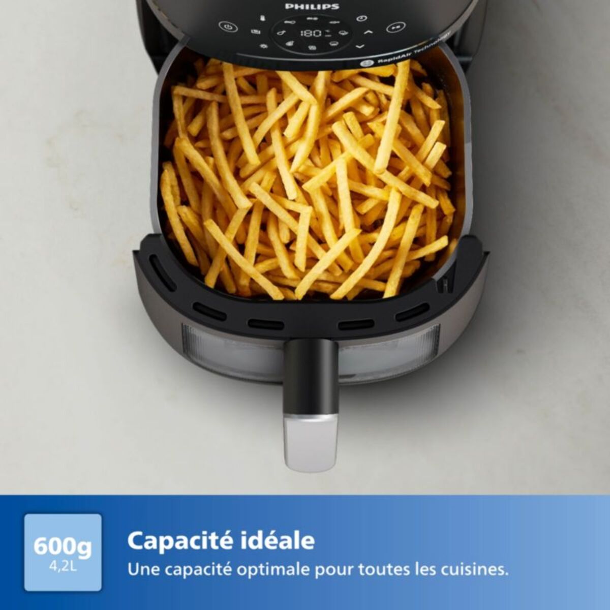 Airfryer PHILIPS NA221/00 Friteuse sans huile avec fenêtre de cuisson Noir/Argent, Série 2000 4.2L