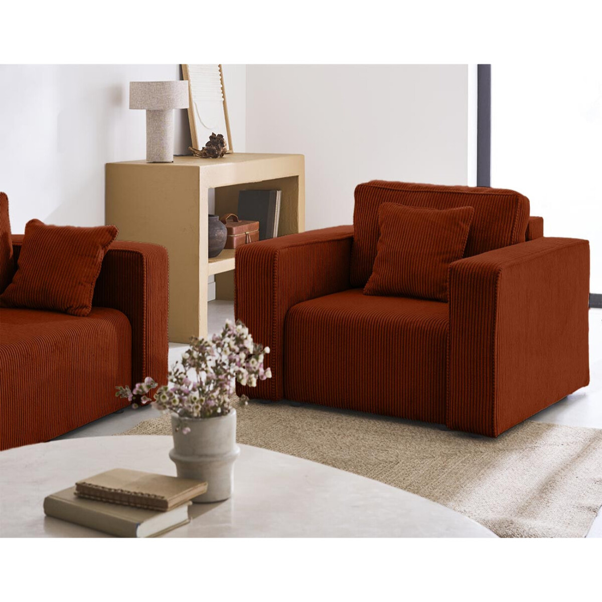 Topaze - fauteuil - en velours côtelé - Terracotta