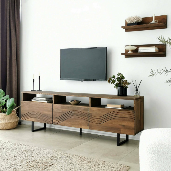 Mobile porta TV Ulana, Credenza da soggiorno, Armadio basso per TV, Base parete attrezzata, 170x30h40 cm, Noce