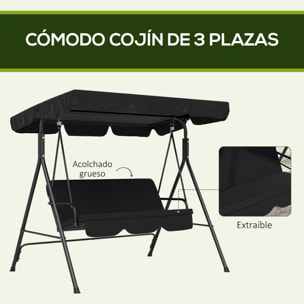 Columpio de Jardín de 3 Plazas Balancín Exterior con Techo Ajustable y Marco de Acero para Balcón Terraza Patio Carga 200 kg 172x110x153 cm Negro