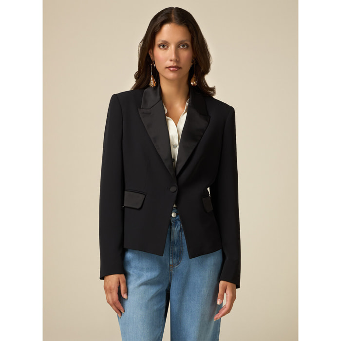 Oltre - Blazer con detalles de raso - Negro