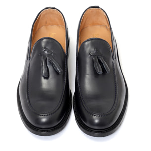 Mocassini in pelle crust con fondo in cuoio antiscivolo blu