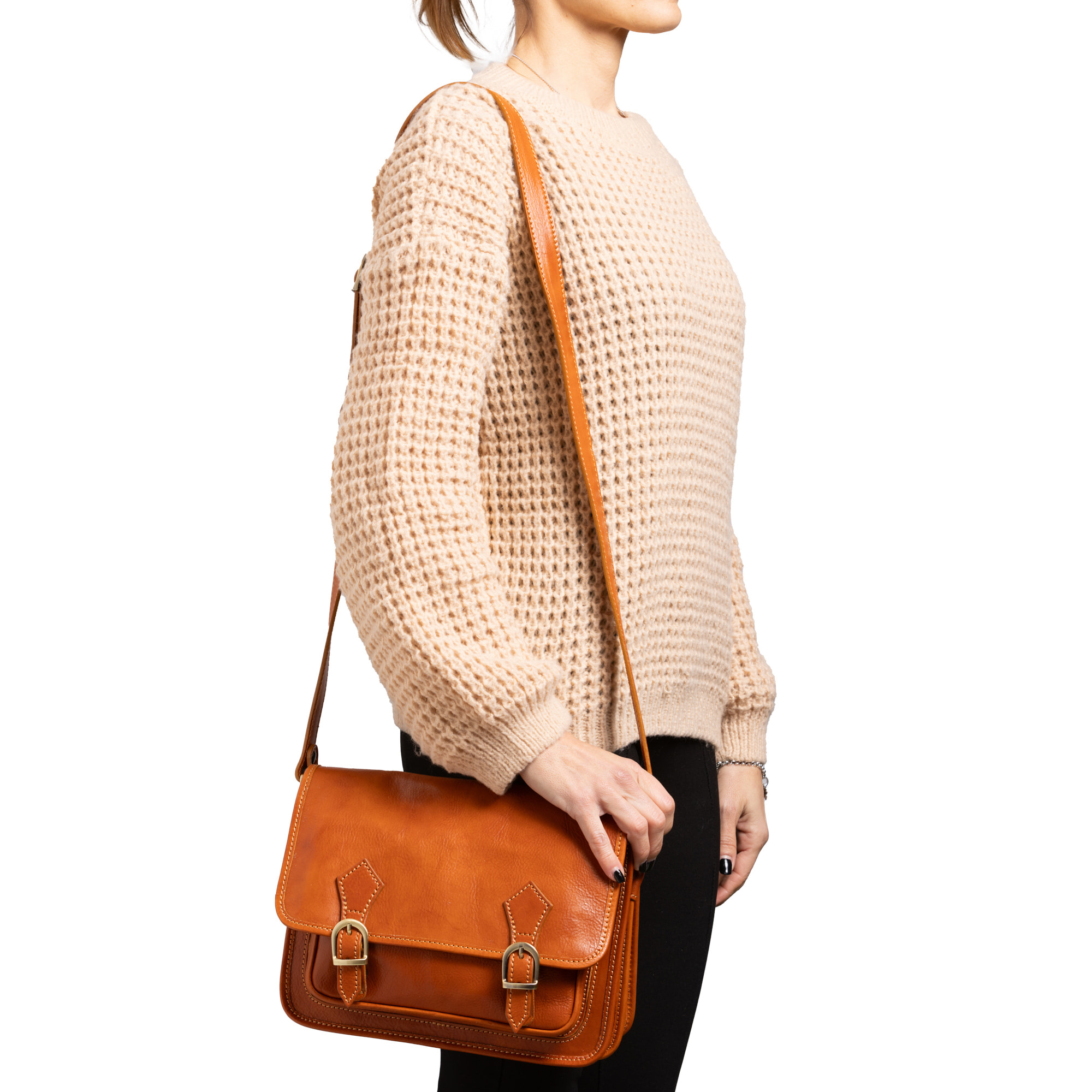 Borsa a tracolla  da donna In Vera pelle Made in Italy 27,5x22x12 cm