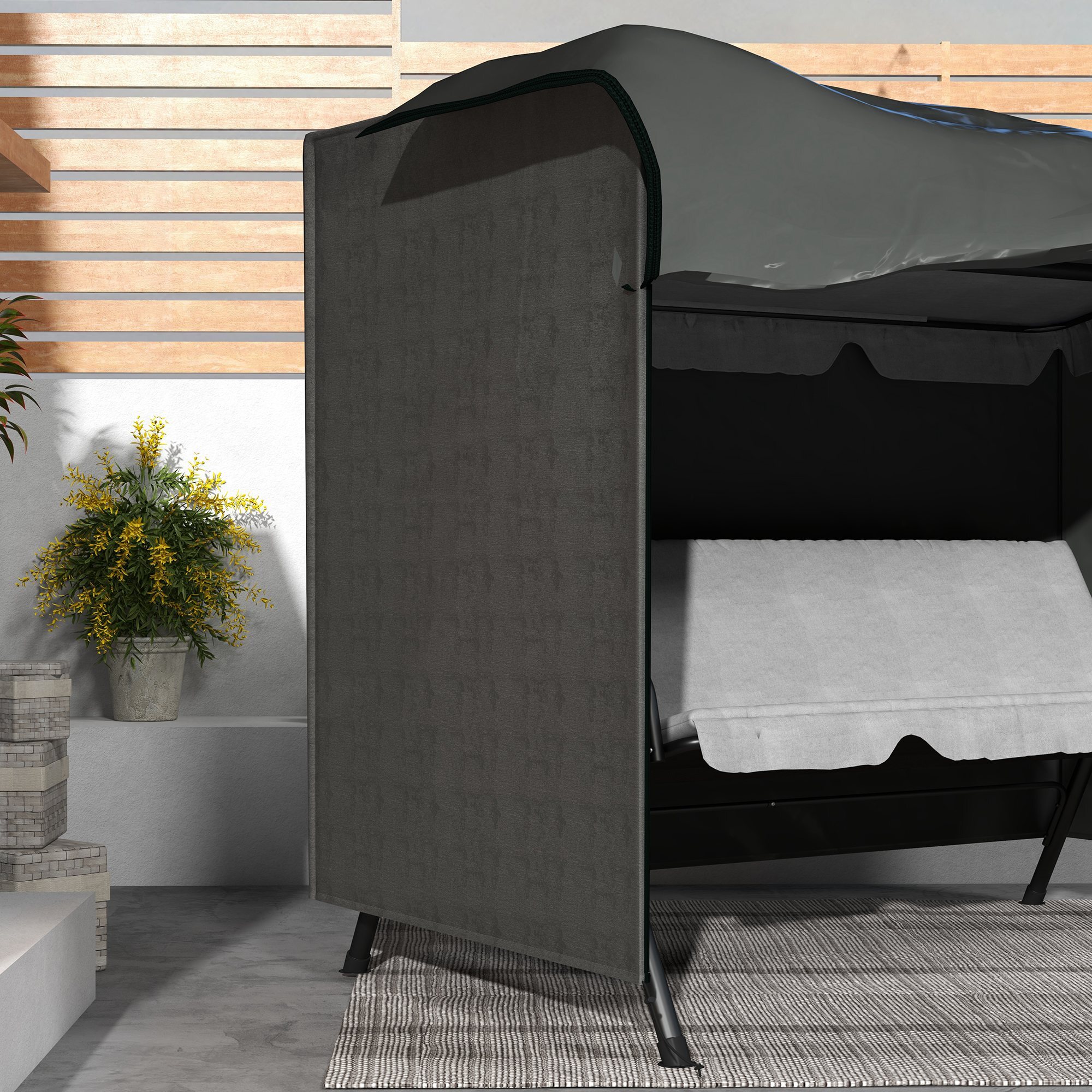 Funda Balancín Jardín Funda Columpio Jardín Exterior Cubierta de Columpio con 2 Cremalleras Impermeable 205x124x164 cm Gris Oscuro