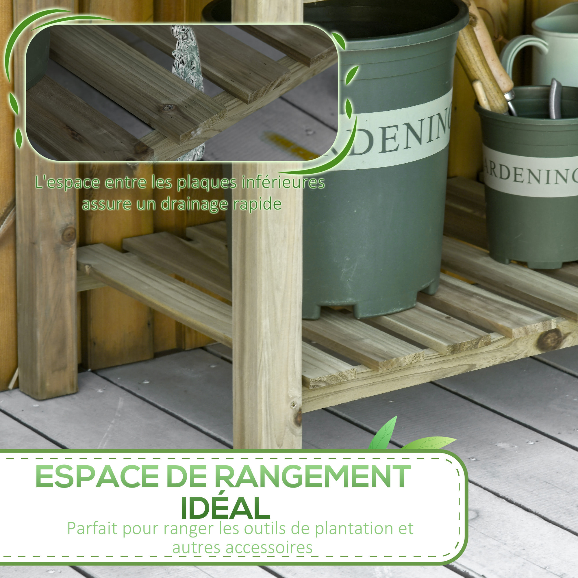 Jardinière sur pieds potager avec étagère à lattes dim. 91L x 51l x 76H cm bois sapin autoclave