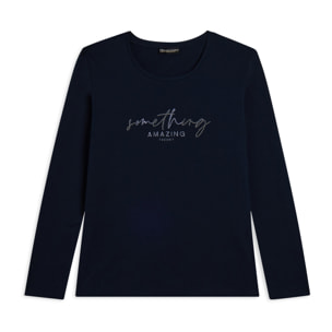 T-shirt a maniche lunghe con scritta “Something Amazing”