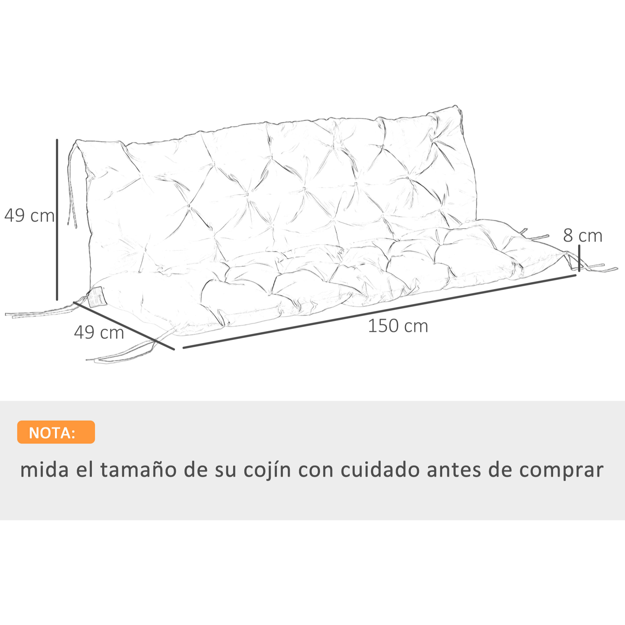 Cojín para Banco de 3 Plazas con Respaldo 150x98x8 cm para Jardín Terraza Gris