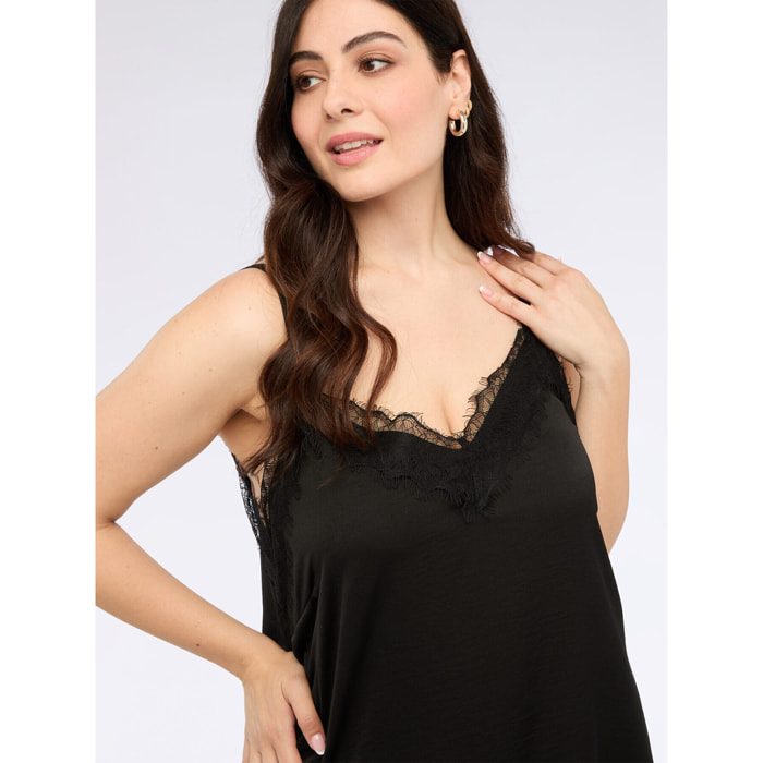 Fiorella Rubino - Top in raso con dettagli in pizzo - Nero
