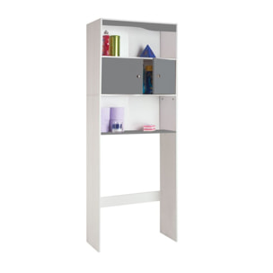 Meuble spécial dessus de WC avec placard double battant gris et étagères