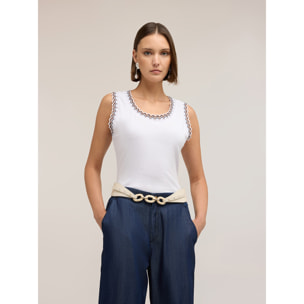 Motivi - Top in jersey con bordo in maglia - Bianco