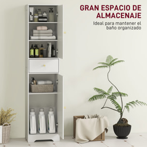 Armario Alto de Baño Estrecho con 2 Puertas Arqueadas Cajón y Estantes Ajustables Columna de Baño Estilo Moderno para Salón Aseo Cocina 40x29,5x170 cm Blanco Veteado