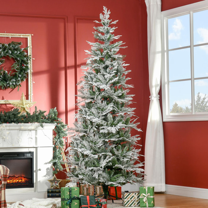 Sapin de Noël artificiel aspect enneigé Ø 80 x 225H cm pied support inclus 880 branches épines grand réalisme