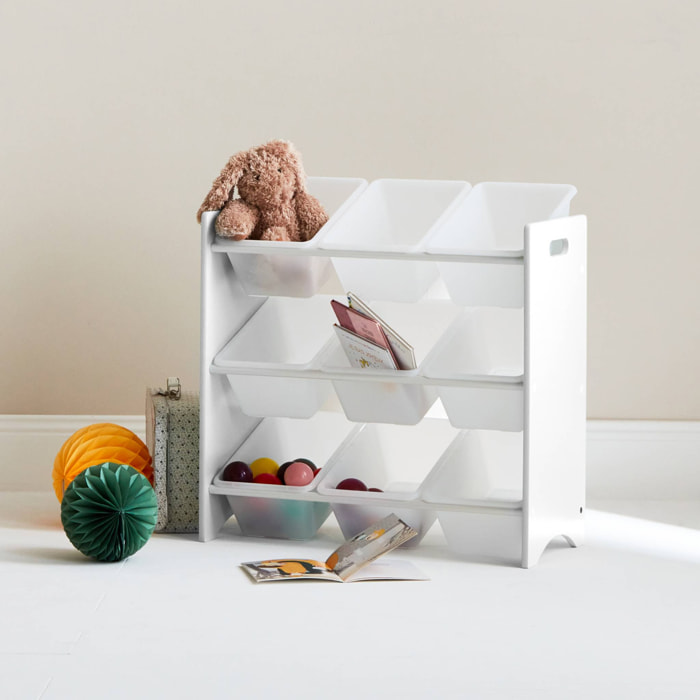 Meuble de rangement pour enfant avec 9 casiers. blanc - Tobias - MDF décor bois naturel. 64x29.5x60cm