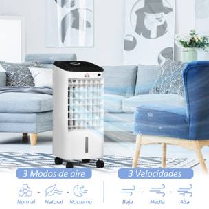 Climatizador Evaporativo 3,5L 3 en 1 Humidificador Ventilador 65W Pantalla LED Control Remoto Temporizador Oscilación 3 Velocidades 3 Modos 24,5x27x60 cm Blanco