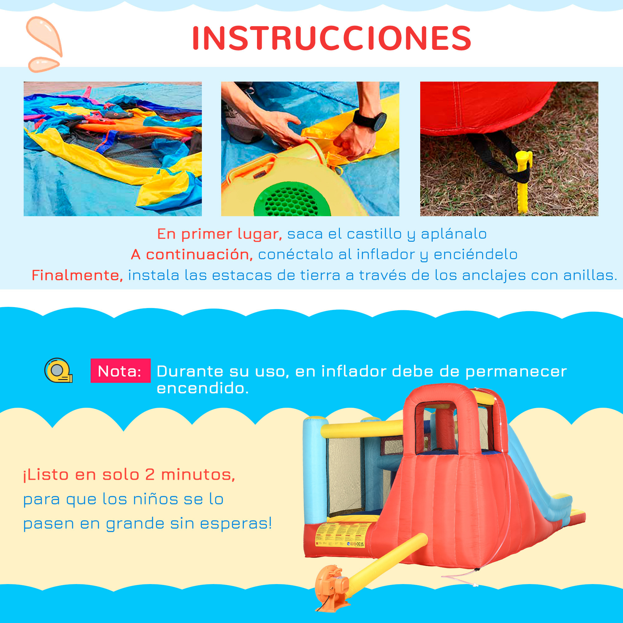 Castillo Hinchable con Soplador Cassa de Rebote para Niños de 3-8 Años con Tobogán Trampolín Piscina Bolsa de Transporte para Interior Exterior 435x245x200 cm Multicolor