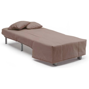 Divano Letto Alma, Divano singolo, 100% Made in Italy, Poltrona soggiorno con apertura a carrello, in tessuto imbottito, con cuscini inclusi, Cm 85x90h85, Tortora