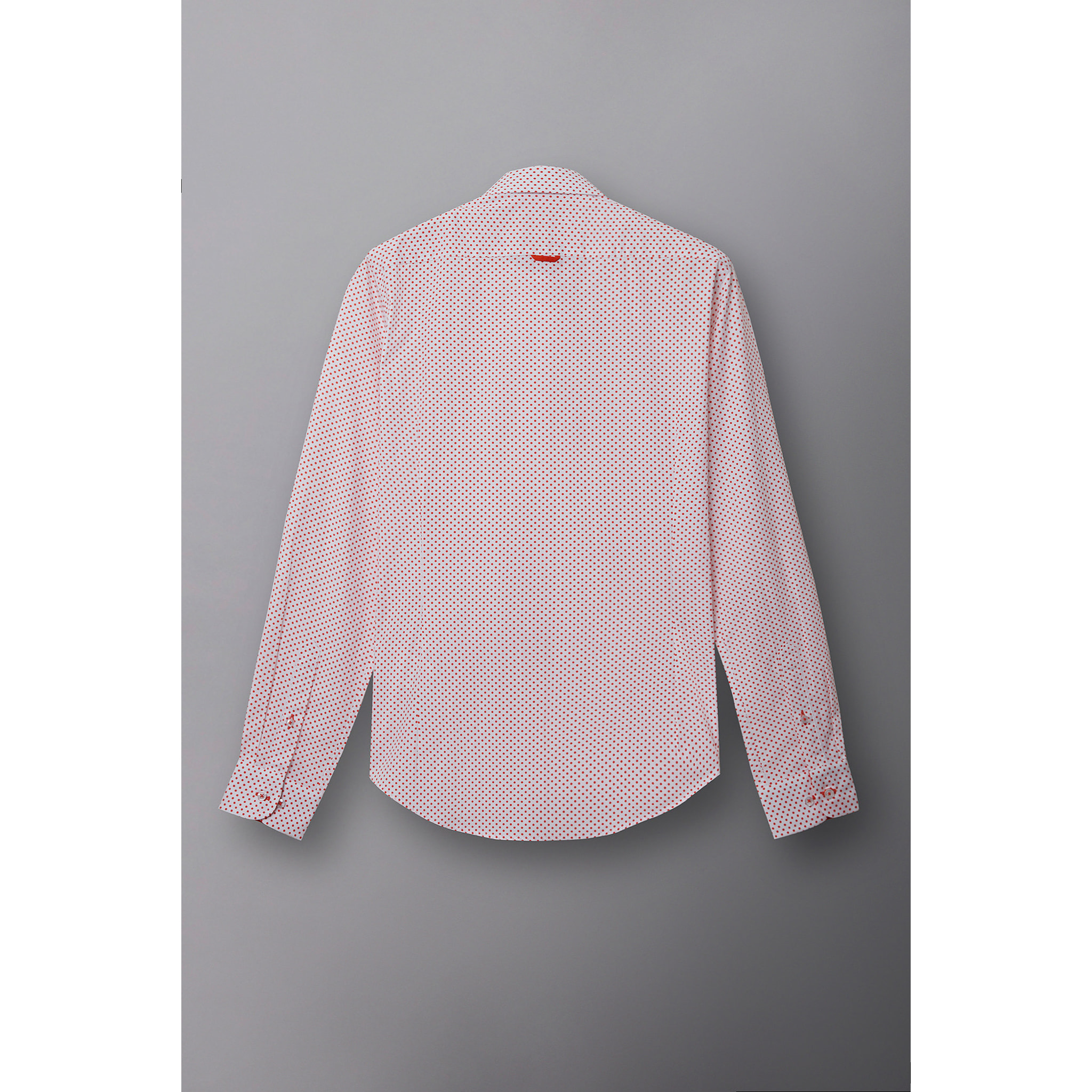 Camicia Uomo 1 Bottone Francese Slim Popeline Fantasia Bianco Arancione Scuro