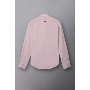 Camicia Uomo 1 Bottone Francese Slim Popeline Fantasia Bianco Arancione Scuro