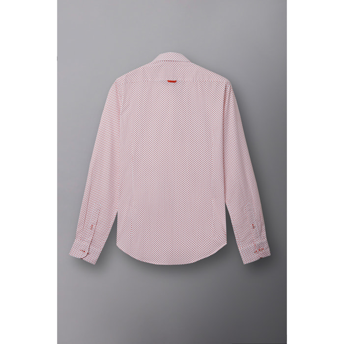 Camicia Uomo 1 Bottone Francese Slim Popeline Fantasia Bianco Arancione Scuro