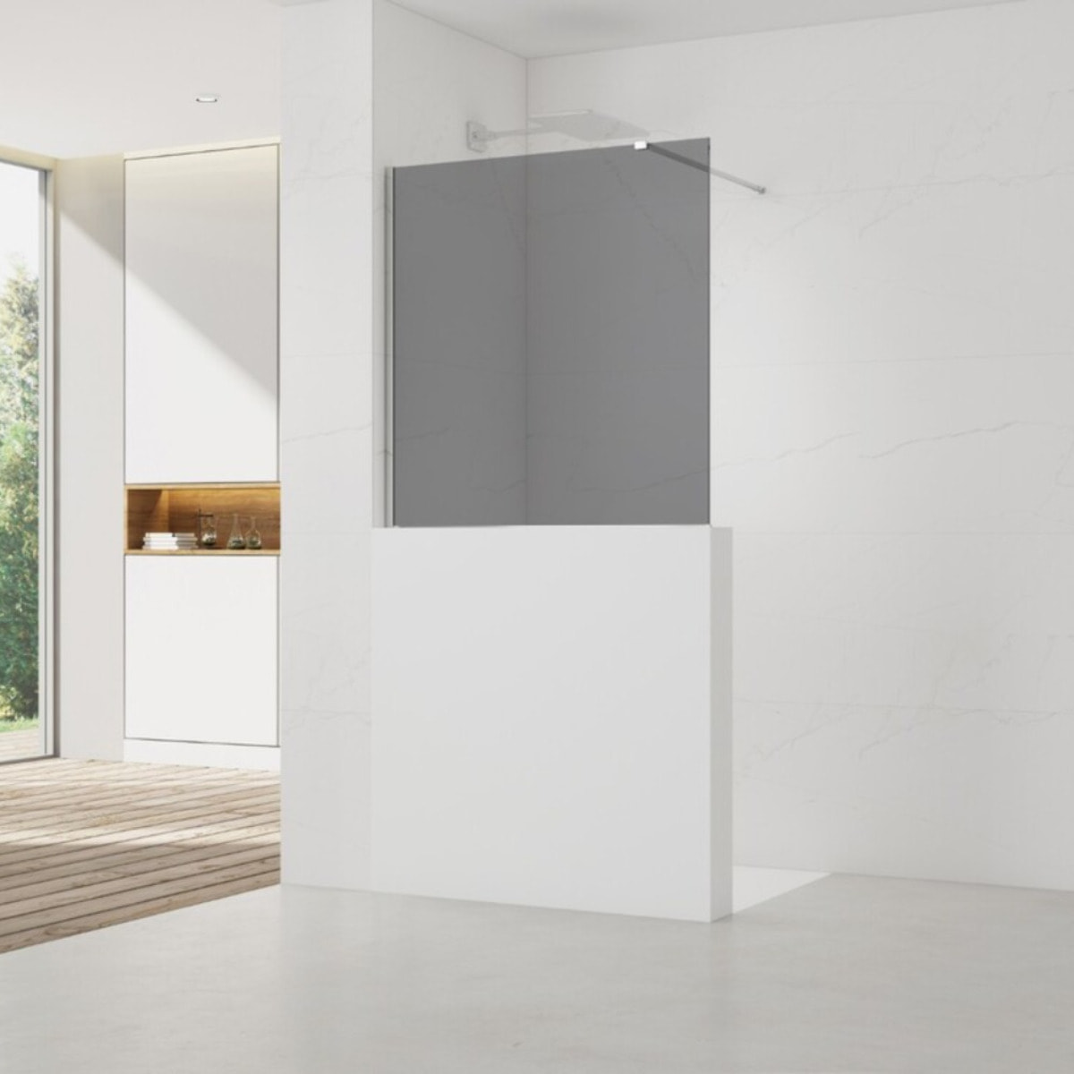 Pare-muret 100x90cm Paroi en verre Crystal Glass® 8 mm anticalcaire, avec bras et profilés chrome brillant (SATBWIS90KSPR)