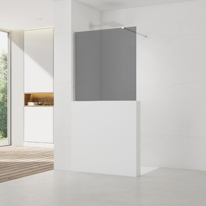 Pare-muret 100x90cm Paroi en verre Crystal Glass® 8 mm anticalcaire, avec bras et profilés chrome brillant (SATBWIS90KSPR)