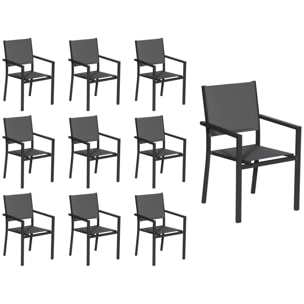 Lot de 10 chaises rembourrées en aluminium anthracite - textilène gris