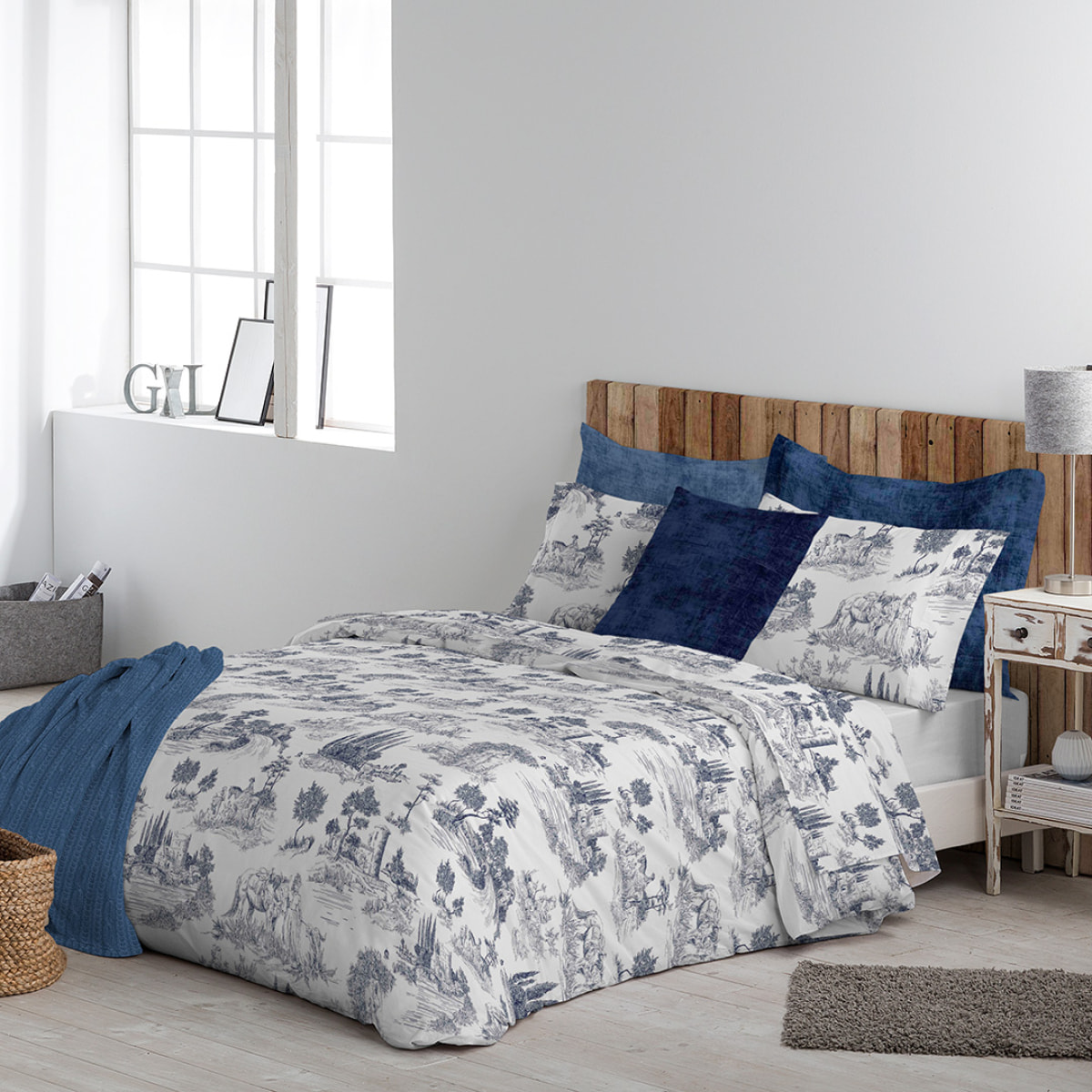 Funda nórdica El Caballo PAISAJE TOILE DE JOUY Azul - 100% algodón -