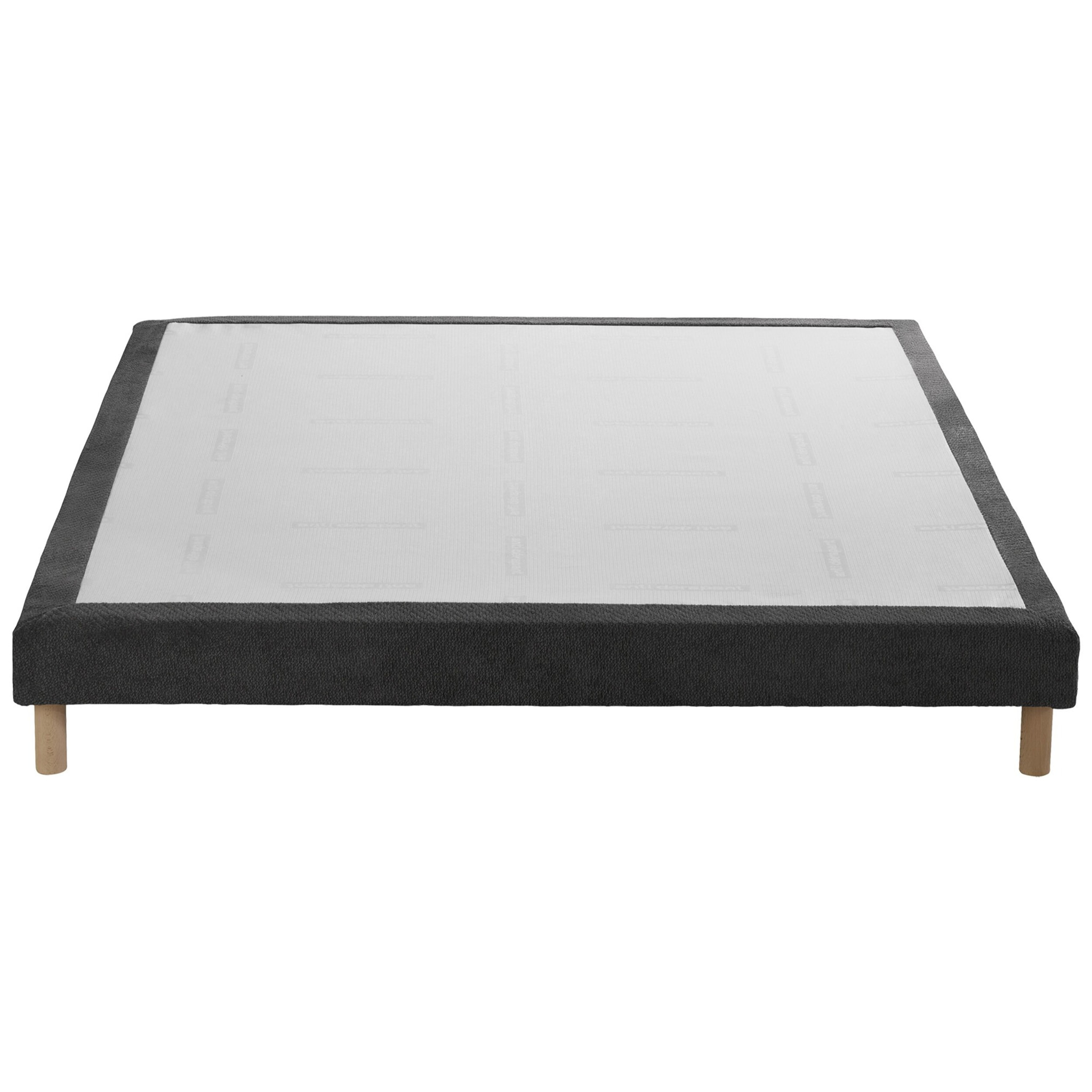 Sommier tapissier Eden gris anthracite, bois massif, chenille bouclettes