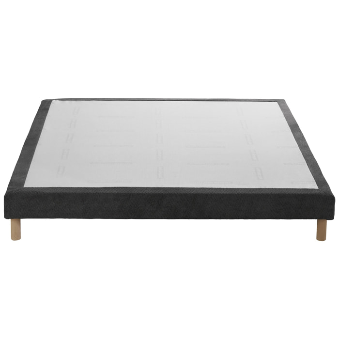 Sommier tapissier Eden gris anthracite, bois massif, chenille bouclettes