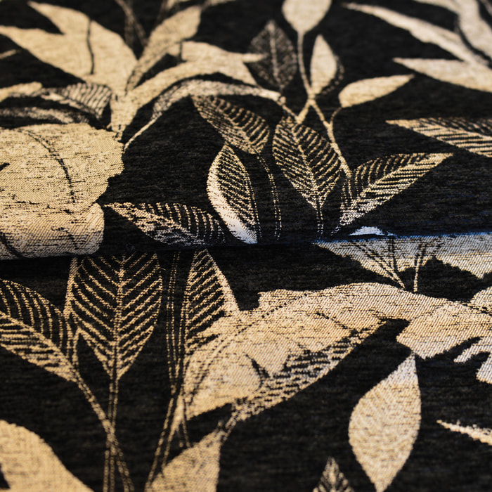 Tissu d'ameublement Jacquard Motif Jungle - Noir