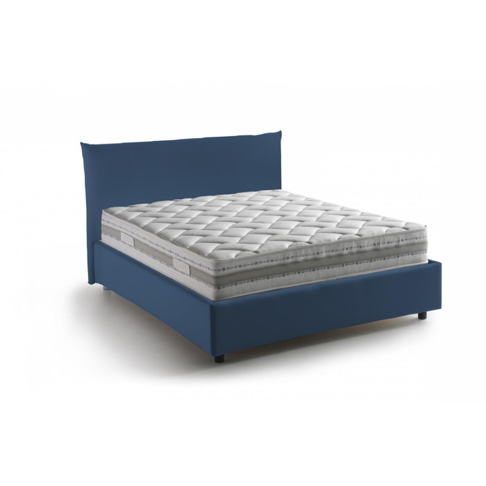 Letto piazza e mezza Ornella, Letto contenitore con rivestimento in tessuto, 100% Made in Italy, Apertura frontale, adatto per materasso Cm 120x190, Blu